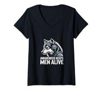 Women's Awareness Keeps Men Alive Tactical Wolf V-Neck T-Shirt
