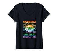 Womens Awareness The Real Revolution Eye Design Conscious Mind V-Neck T-Shirt