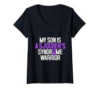Womens Awareness Week Purple Ribbon My Son Sjogren's Syndrome V-Neck T-Shirt
