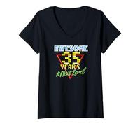 Womens Awesome 35 Years 35 Years Retro Gaming NextLevel Design V-Neck T-Shirt