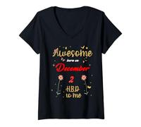 Womens Awesome Born on December 2 Birthday Flowers & Butterflies V-Neck T-Shirt