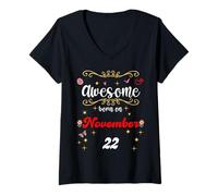 Womens Awesome Born on November 22 Birthday Flowers & Butterflies V-Neck T-Shirt