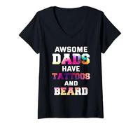 Women's Awesome dads Have Tattoos and Beard V-Neck T-Shirt