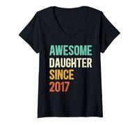 Womens Awesome Daughter Since 2017 V-Neck T-Shirt