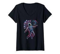 Women's Awesome Galaxy Explorer Holding Vivid Mushroom Biology Jars V-Neck T-Shirt