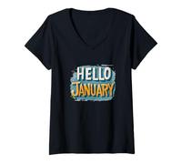 Womens Awesome Hello January Emblem Costume V-Neck T-Shirt