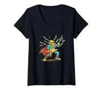 Women's Awesome Hero Look with Cape and Guitar V-Neck T-Shirt