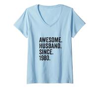 Women's Awesome Husband Since 1980 46th Wedding Anniversary 46 Years V-Neck T-Shirt