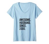Women's Awesome Husband Since 2000 26th Wedding Anniversary 26 Years V-Neck T-Shirt