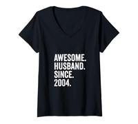 Womens Awesome Husband Since 2004 21st Wedding Anniversary 21 Years V-Neck T-Shirt