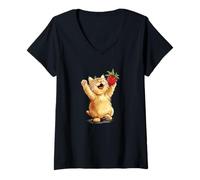 Womens Awesome Kitty with Strawberry for Fruits Lovers V-Neck T-Shirt