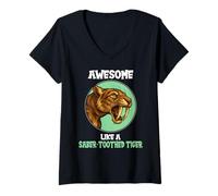 Womens Awesome like a saber-toothed tiger V-Neck T-Shirt