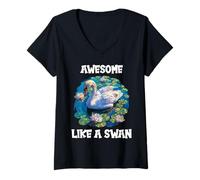 Womens Awesome Like a Swan. Swans Swan V-Neck T-Shirt