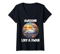 Womens Awesome Like a Swan. Swans Swan V-Neck T-Shirt