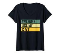 Women's Awesome Like My Cat Distressed Graphic V-Neck T-Shirt