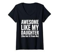 Women's Awesome Like My Daughter Dad Mom Present Funny Parent V-Neck T-Shirt