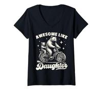 Womens Awesome Like My Daughter Funny Bear Dad Father's Day V-Neck T-Shirt