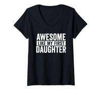Women's Awesome Like My First Daughter Father's Day V-Neck T-Shirt