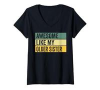 Women's Awesome Like My Older Sister Distressed Graphic V-Neck T-Shirt