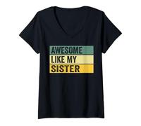 Women's Awesome Like My Sister Distressed Graphic V-Neck T-Shirt