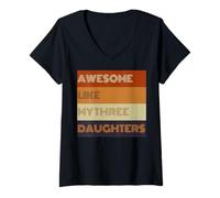 Womens Awesome Like My Three Daughters Fathers Day present Tee V-Neck T-Shirt