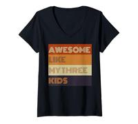 Womens Awesome Like My Three Kids Fathers Day present Tee V-Neck T-Shirt