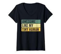 Women's Awesome Like My Tiny Human Distressed Graphic V-Neck T-Shirt