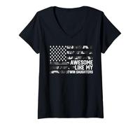 Womens Awesome Like My Twin Daughters Fathers Day Dad Of Twins Camo V-Neck T-Shirt