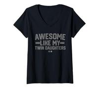 Womens Awesome Like My Twin Daughters Fathers Day Dad Of Twins Men V-Neck T-Shirt
