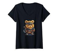 Womens Awesome Looking Teddy Bear as Viking Costume V-Neck T-Shirt