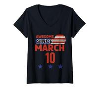 Women's Awesome March 10 Vintage USA Flag Classic March 10th V-Neck T-Shirt