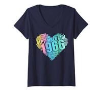 Women's Awesome September 1966 Girl Legendary & Fabulous 60th Heart V-Neck T-Shirt