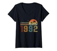 Womens Awesome Since 1992 Men Women Birth of Birthday Years Vintage V-Neck T-Shirt