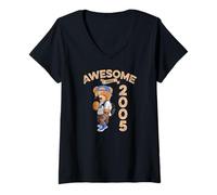 Womens Awesome Since 2005 Funny Bear Gift Idea Nursery V-Neck T-Shirt