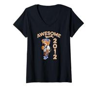Womens Awesome Since 2012 Funny Bear Gift Idea Nursery V-Neck T-Shirt