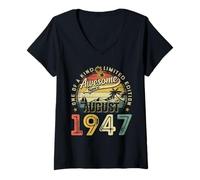 Womens Awesome Since August 1947 Vintage Men Women 78th Birthday V-Neck T-Shirt