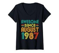 Womens Awesome Since August 1987 Years 38th Birthday Funny Vintage V-Neck T-Shirt
