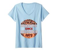 Womens Awesome Since December 1973 Leopard Print December Birthday V-Neck T-Shirt