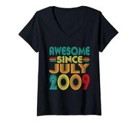Womens Awesome Since July 2009 Years 16th Birthday Funny Vintage V-Neck T-Shirt