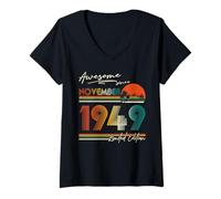 Womens Awesome Since November 1949 Vintage Retro 76th Birthday Men V-Neck T-Shirt