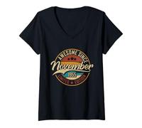 Womens Awesome Since November 1955 | 70 Years Old | 70th Birthday V-Neck T-Shirt
