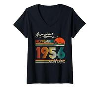Womens Awesome Since November 1956 Vintage Retro 69th Birthday Men V-Neck T-Shirt