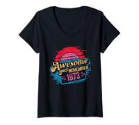 Womens Awesome Since November 1973 Birthday 1973 November Vintage V-Neck T-Shirt