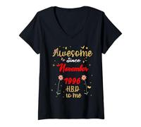 Womens Awesome Since November 1996 Birthday Flowers & Butterflies V-Neck T-Shirt