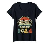 Womens Awesome Since October 1964 Vintage Retro 61st Birthday Men V-Neck T-Shirt