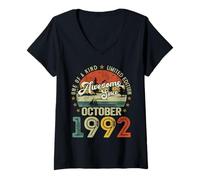 Womens Awesome Since October 1992 Vintage Retro 33rd Birthday Men V-Neck T-Shirt