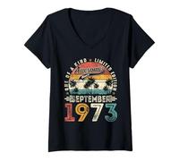 Womens Awesome since September 1973 52 Years Old 52nd Birthday Men V-Neck T-Shirt