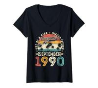 Womens Awesome since September 1990 35 Years Old 35th Birthday Men V-Neck T-Shirt