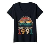 Womens Awesome since September 1991 34th Birthday Men 34 Years Old V-Neck T-Shirt