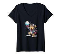 Womens Awesome Snowball Battles with This Teddy Bear Look V-Neck T-Shirt